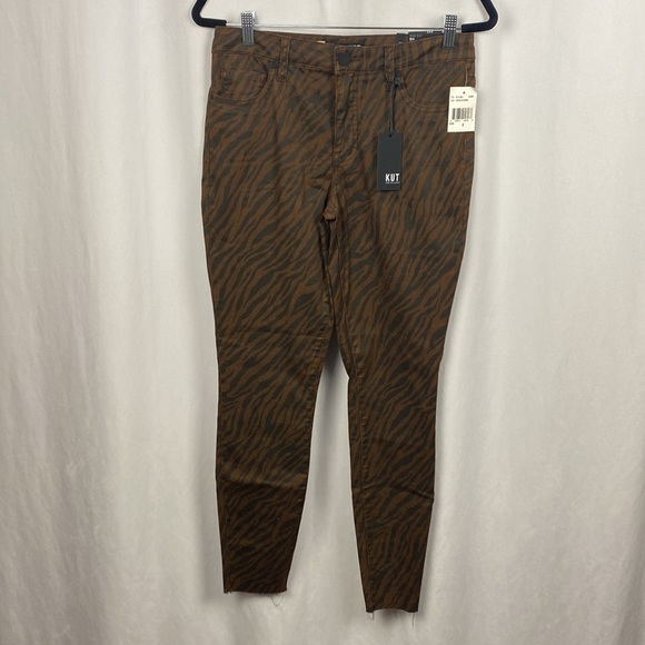 KUT from the Kloth Mia High Rise Fab Ab Toothpick Skinny Chocolate Brown Tiger - Picture 3 of 16